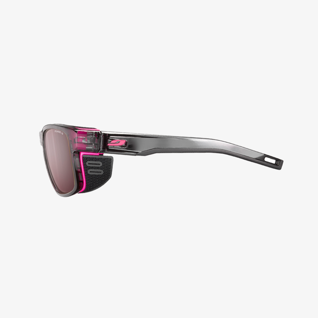 Julbo Shield M Grau Neonpink / Spectron 3 HD Polarized Bügelansicht